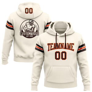 Custom Stitched Cream Brown-Orange Football Pullover Sweatshirt Hoodie