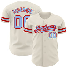 Load image into Gallery viewer, Custom Cream Light Blue-Red Authentic Baseball Jersey
