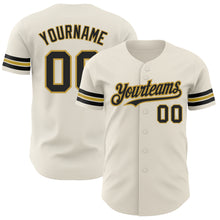 Load image into Gallery viewer, Custom Cream Black-Old Gold Authentic Baseball Jersey
