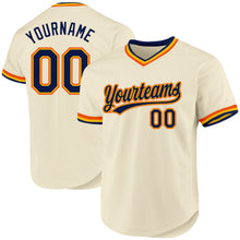 Load image into Gallery viewer, Custom Cream Navy Gold-Orange Authentic Throwback Baseball Jersey
