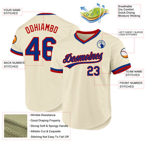 Custom Cream Royal-Red Authentic Throwback Baseball Jersey