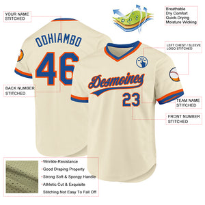 Custom Cream Blue-Orange Authentic Throwback Baseball Jersey