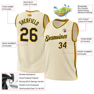 Custom Cream Black-Gold Authentic Throwback Basketball Jersey