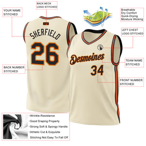 Custom Cream Black Orange-Old Gold Authentic Throwback Basketball Jersey