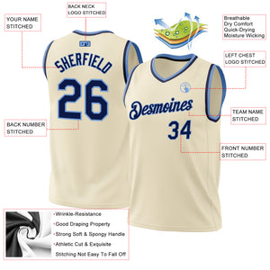 Custom Cream Navy-Light Blue Authentic Throwback Basketball Jersey