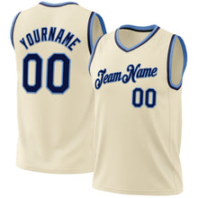 Load image into Gallery viewer, Custom Cream Navy-Light Blue Authentic Throwback Basketball Jersey
