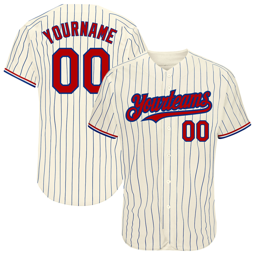 Custom Cream Royal Pinstripe Red-White Authentic Baseball Jersey