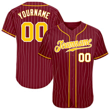 Load image into Gallery viewer, Custom Crimson White Pinstripe Gold-White Authentic Baseball Jersey
