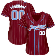 Load image into Gallery viewer, Custom Crimson White Pinstripe Light Blue-White Authentic Baseball Jersey
