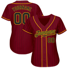 Load image into Gallery viewer, Custom Crimson Black Pinstripe Black-Gold Authentic Baseball Jersey
