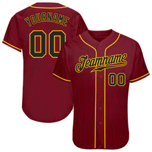 Load image into Gallery viewer, Custom Crimson Black Pinstripe Black-Gold Authentic Baseball Jersey
