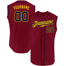 Load image into Gallery viewer, Custom Crimson Navy-Gold Authentic Sleeveless Baseball Jersey
