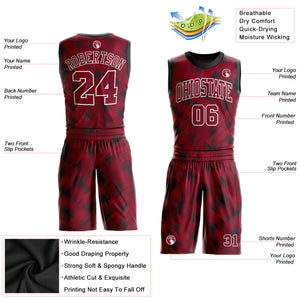 Custom Crimson Crimson-Black Round Neck Sublimation Basketball Suit Jersey