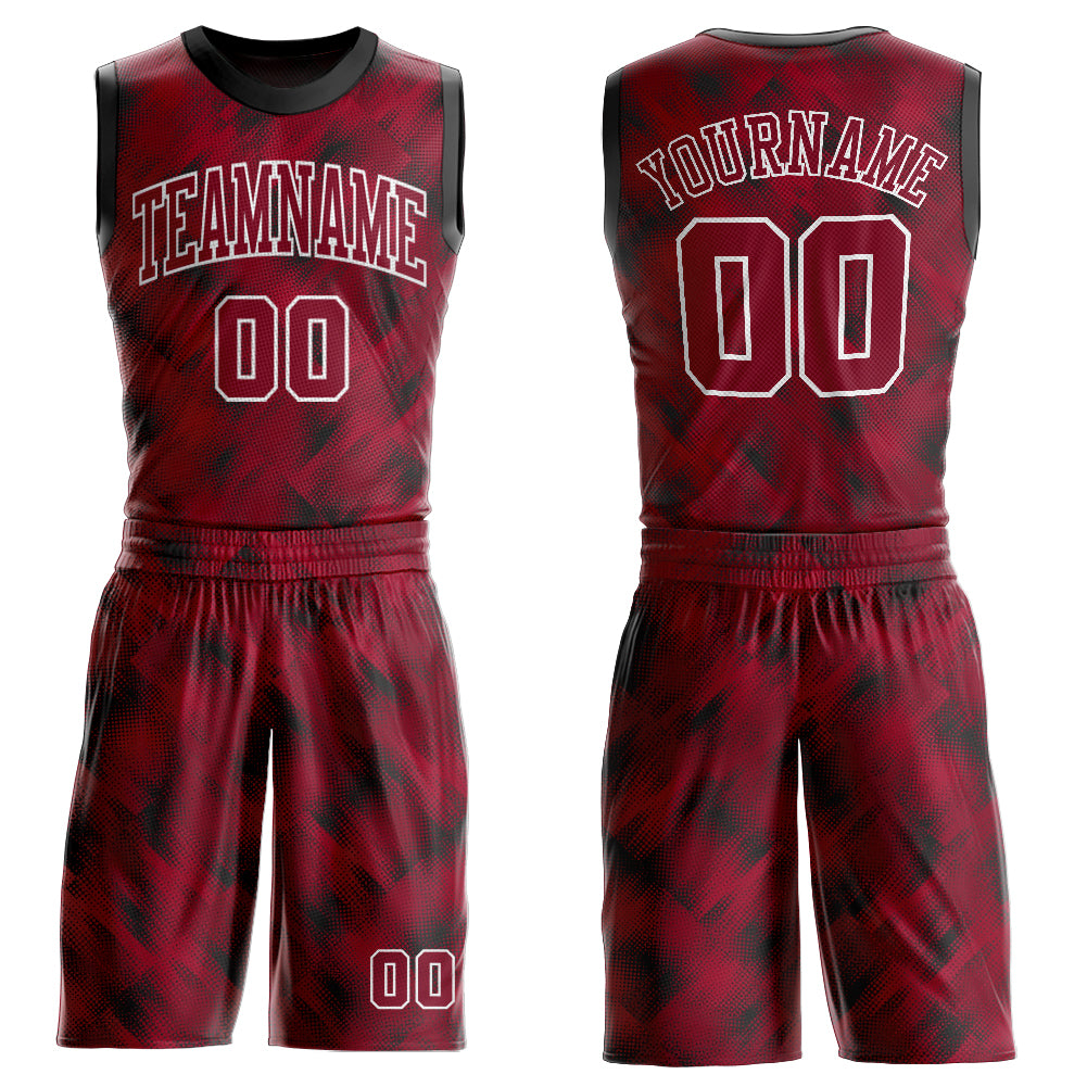 Custom Crimson Crimson-Black Round Neck Sublimation Basketball Suit Jersey