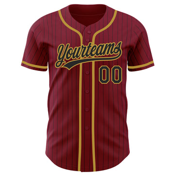 Custom Crimson Black Pinstripe Old Gold Authentic Baseball Jersey