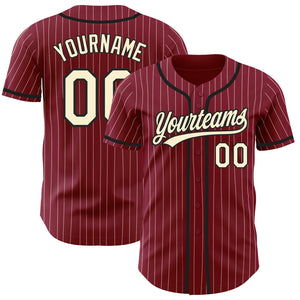 Custom Crimson Cream Pinstripe Black Authentic Baseball Jersey