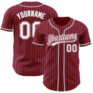 Custom Crimson White Pinstripe Gray Authentic Baseball Jersey