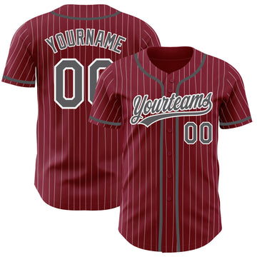 Custom Crimson White Pinstripe Steel Gray Authentic Baseball Jersey