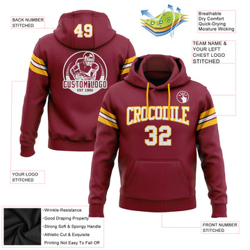 Custom Stitched Crimson White-Gold Football Pullover Sweatshirt Hoodie