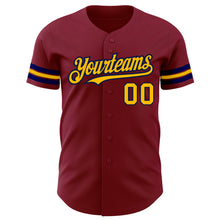 Load image into Gallery viewer, Custom Crimson Gold-Navy Authentic Baseball Jersey
