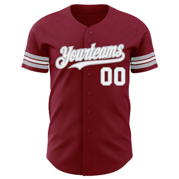 Custom Crimson White-Gray Authentic Baseball Jersey