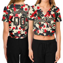 Load image into Gallery viewer, Custom Women&#39;s Camo Black-Cream Salute To Service V-Neck Cropped Baseball Jersey
