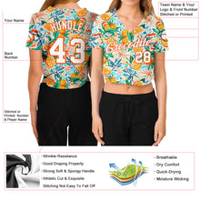 Load image into Gallery viewer, Custom Women&#39;s White White-Orange Fruits 3D V-Neck Cropped Baseball Jersey
