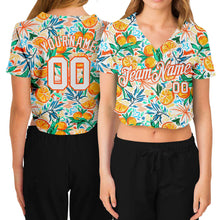 Load image into Gallery viewer, Custom Women&#39;s White White-Orange Fruits 3D V-Neck Cropped Baseball Jersey
