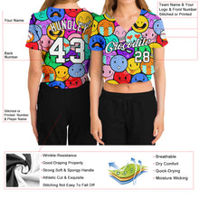 Load image into Gallery viewer, Custom Women&#39;s Colorful White-Black Emoji 3D V-Neck Cropped Baseball Jersey
