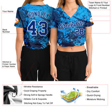 Load image into Gallery viewer, Custom Women&#39;s Graffiti Pattern Royal-White Abstract Ink Handmade Art 3D V-Neck Cropped Baseball Jersey
