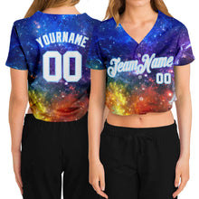 Load image into Gallery viewer, Custom Women&#39;s Galactic White-Light Blue 3D V-Neck Cropped Baseball Jersey
