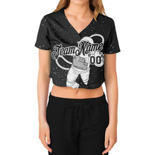 Load image into Gallery viewer, Custom Women&#39;s Black Black-White Astronaut 3D V-Neck Cropped Baseball Jersey
