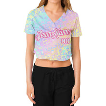 Load image into Gallery viewer, Custom Women&#39;s Pink White Leopard 3D V-Neck Cropped Baseball Jersey

