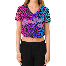 Load image into Gallery viewer, Custom Women&#39;s Purple Pink-Light Blue Leopard 3D V-Neck Cropped Baseball Jersey
