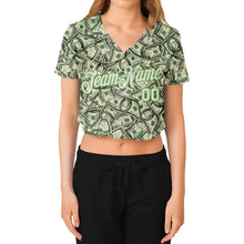 Load image into Gallery viewer, Custom Women&#39;s Green White-Neon Green Dollar 3D V-Neck Cropped Baseball Jersey
