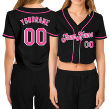 Load image into Gallery viewer, Custom Women&#39;s Black Pink-White V-Neck Cropped Baseball Jersey
