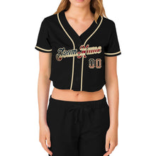 Load image into Gallery viewer, Custom Women&#39;s Black Vintage USA Flag-Cream V-Neck Cropped Baseball Jersey
