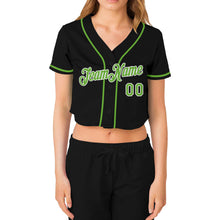 Load image into Gallery viewer, Custom Women&#39;s Black Neon Green-White V-Neck Cropped Baseball Jersey
