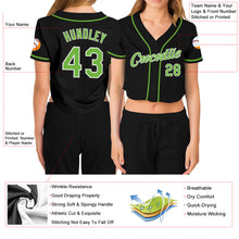 Load image into Gallery viewer, Custom Women&#39;s Black Neon Green-White V-Neck Cropped Baseball Jersey
