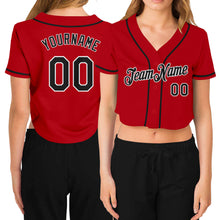 Load image into Gallery viewer, Custom Women&#39;s Red Black-White V-Neck Cropped Baseball Jersey
