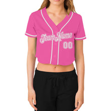 Load image into Gallery viewer, Custom Women&#39;s Pink White V-Neck Cropped Baseball Jersey
