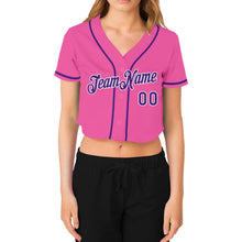 Load image into Gallery viewer, Custom Women&#39;s Pink Purple-White V-Neck Cropped Baseball Jersey
