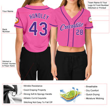 Load image into Gallery viewer, Custom Women&#39;s Pink Purple-White V-Neck Cropped Baseball Jersey
