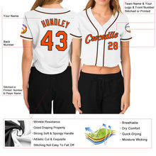 Load image into Gallery viewer, Custom Women&#39;s White Orange-Black V-Neck Cropped Baseball Jersey
