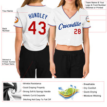 Load image into Gallery viewer, Custom Women&#39;s White Red-Royal V-Neck Cropped Baseball Jersey
