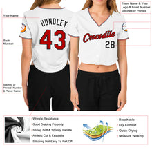 Load image into Gallery viewer, Custom Women&#39;s White Red-Black V-Neck Cropped Baseball Jersey
