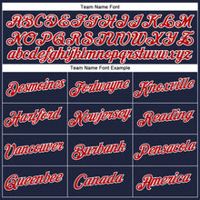 Load image into Gallery viewer, Custom Women&#39;s Navy Red-White V-Neck Cropped Baseball Jersey
