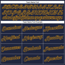 Load image into Gallery viewer, Custom Women&#39;s Navy Navy-Gold V-Neck Cropped Baseball Jersey

