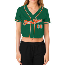 Load image into Gallery viewer, Custom Women&#39;s Kelly Green Orange-White V-Neck Cropped Baseball Jersey
