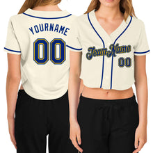 Load image into Gallery viewer, Custom Women&#39;s Cream Royal-Gold V-Neck Cropped Baseball Jersey
